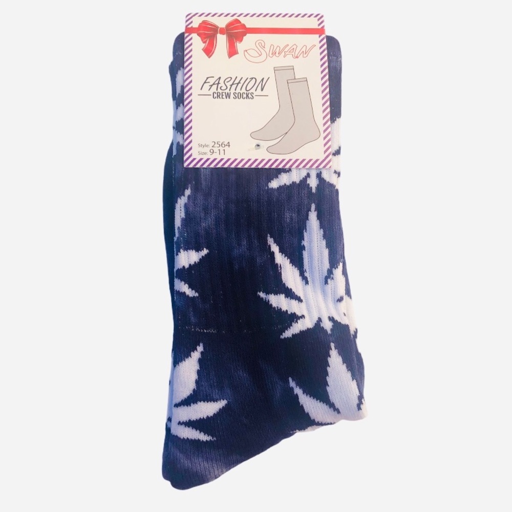 Tie Dye Weed Socks Crew Canabis Leaf Print NEW OS